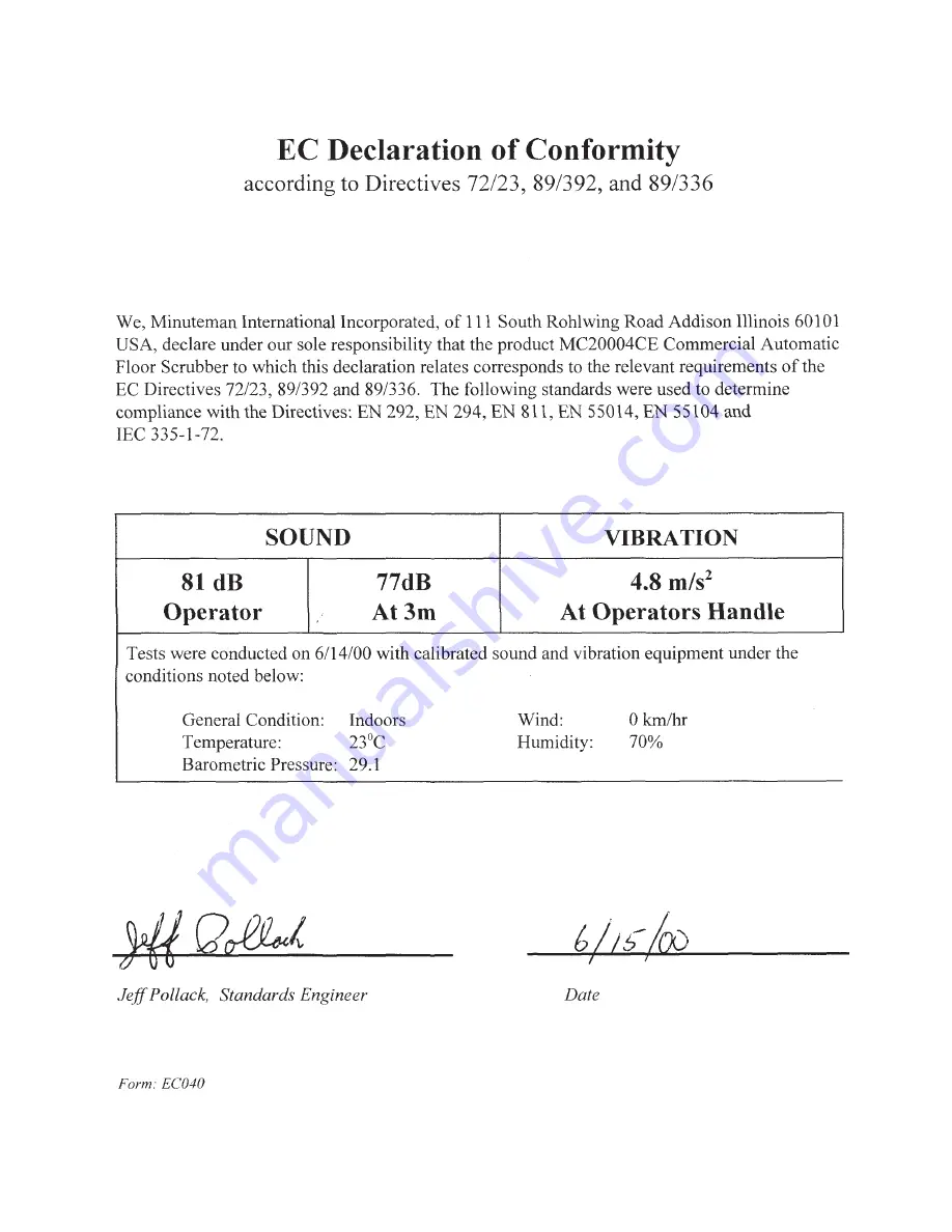 Minuteman MC240024QP Operation Service Parts Care Download Page 2