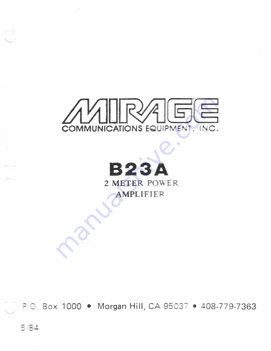 Mirage B23A Manual Download Page 1