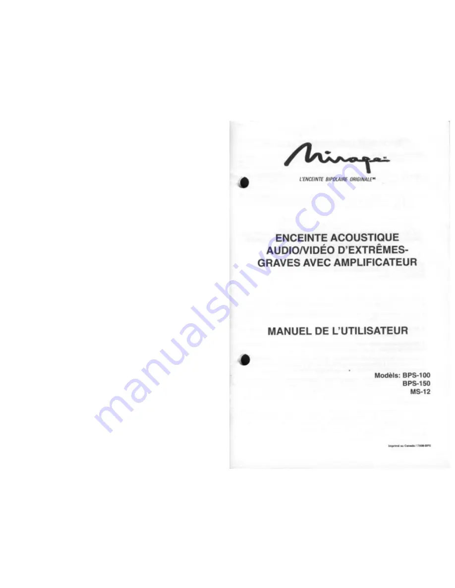 Mirage BPS-100 Owner'S Manual Download Page 8