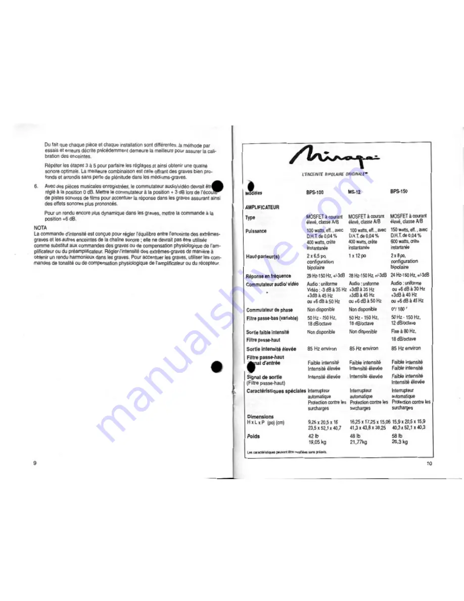 Mirage BPS-100 Owner'S Manual Download Page 14