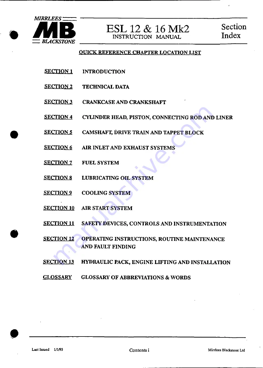 MIRRLEES BLACKSTONE ESL12 MK2 Instruction Manual Download Page 7