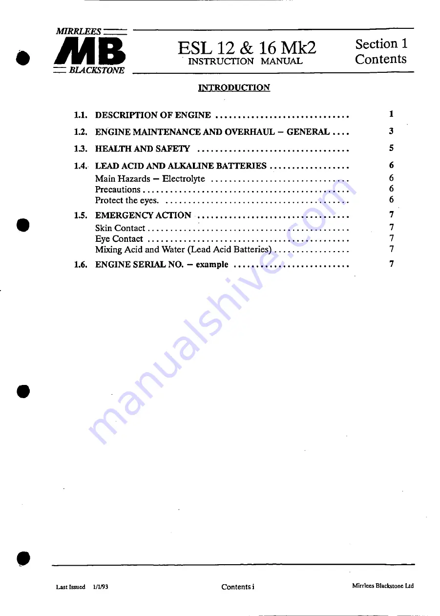 MIRRLEES BLACKSTONE ESL12 MK2 Instruction Manual Download Page 16