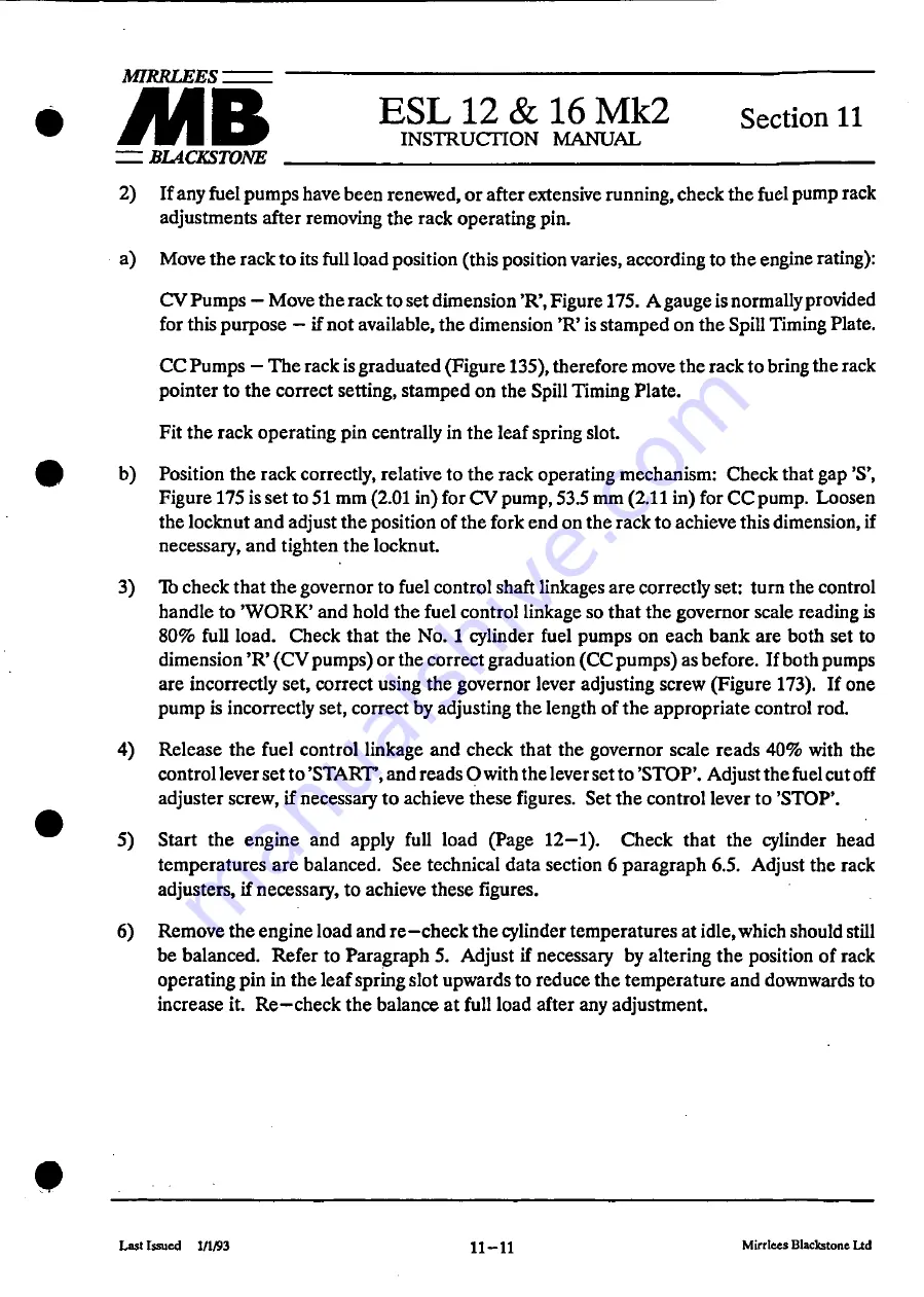 MIRRLEES BLACKSTONE ESL12 MK2 Instruction Manual Download Page 221