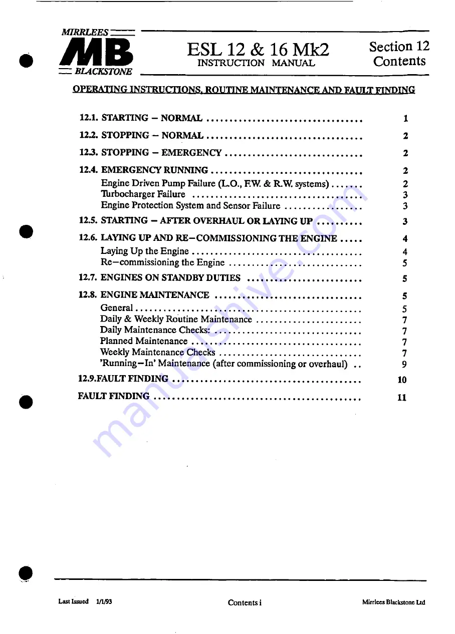 MIRRLEES BLACKSTONE ESL12 MK2 Instruction Manual Download Page 225