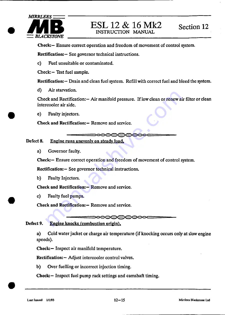 MIRRLEES BLACKSTONE ESL12 MK2 Instruction Manual Download Page 240