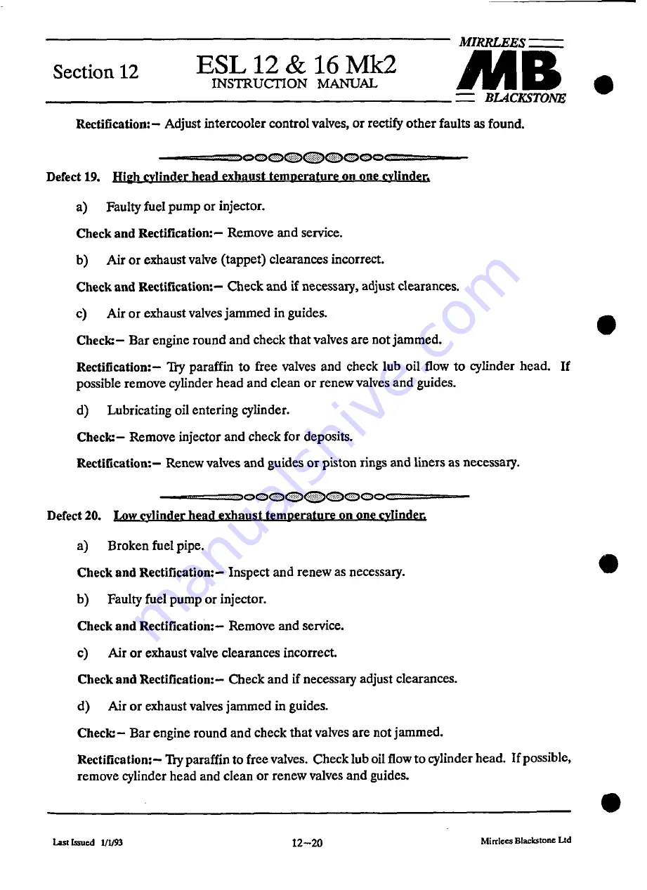 MIRRLEES BLACKSTONE ESL12 MK2 Instruction Manual Download Page 245