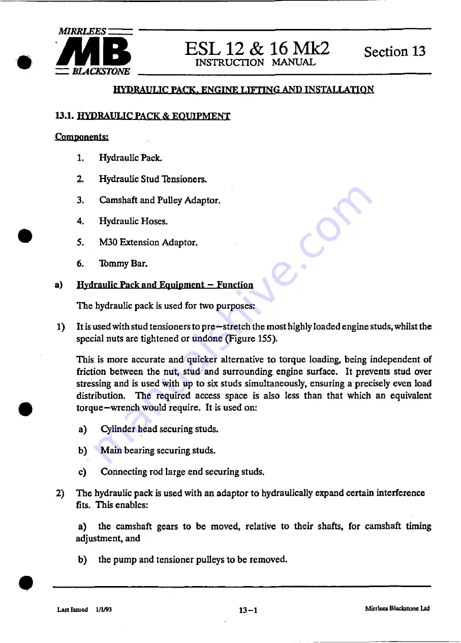 MIRRLEES BLACKSTONE ESL12 MK2 Instruction Manual Download Page 255