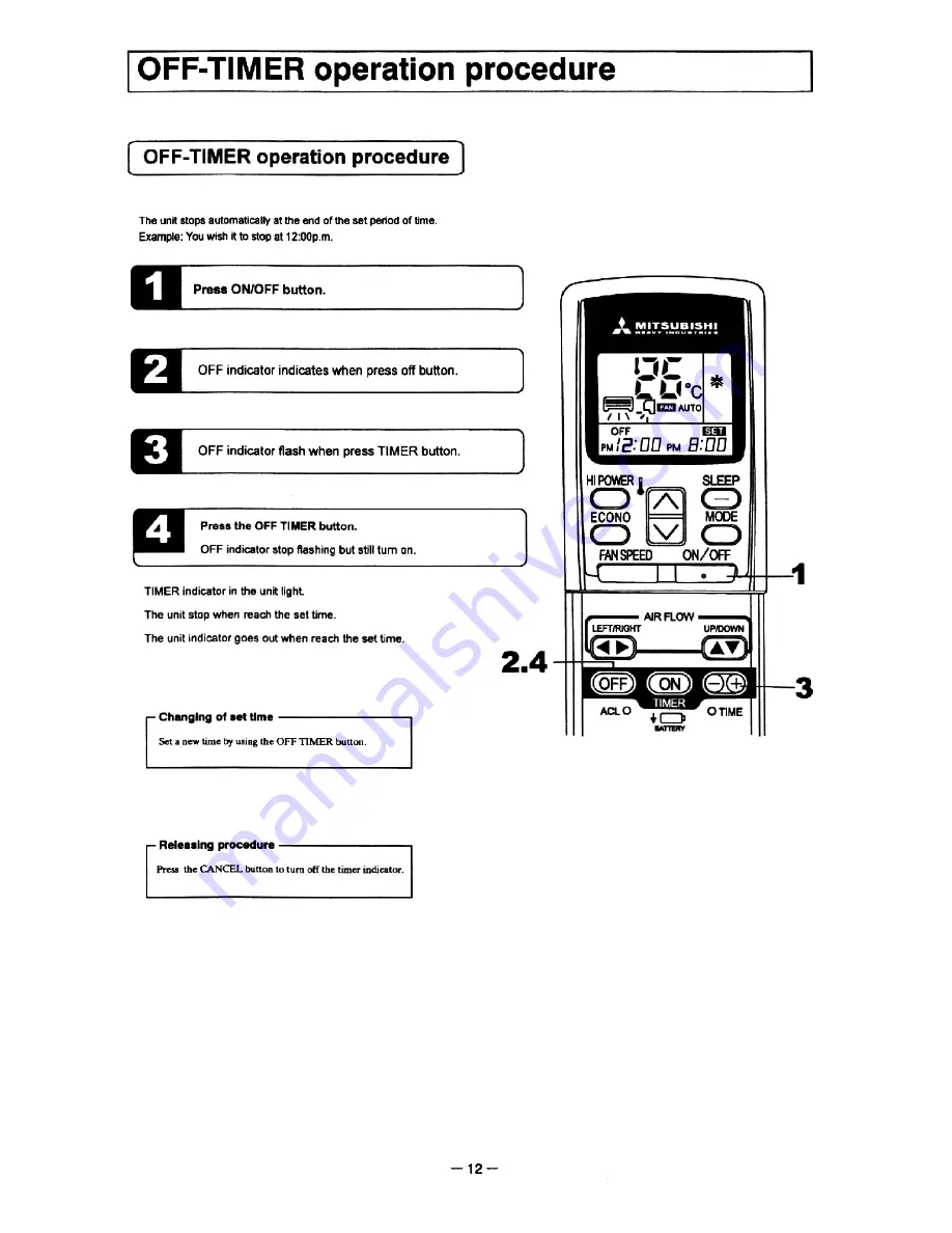 Mitsubishi Daiya SRK28CBE-1 Owner'S Manual Download Page 12