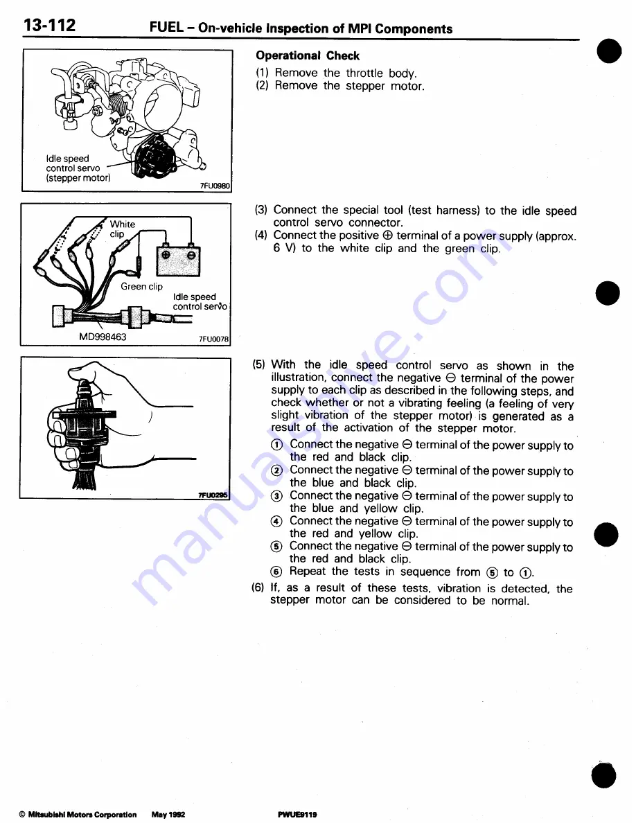 Mitsubishi 3000GT 1994 Workshop Manual Download Page 186