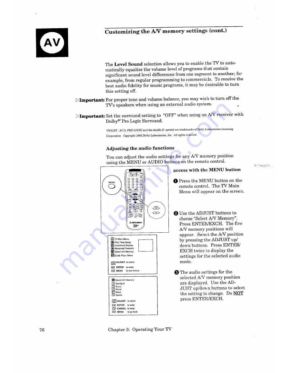 Mitsubishi CS-10509 Owner'S Manual Download Page 78