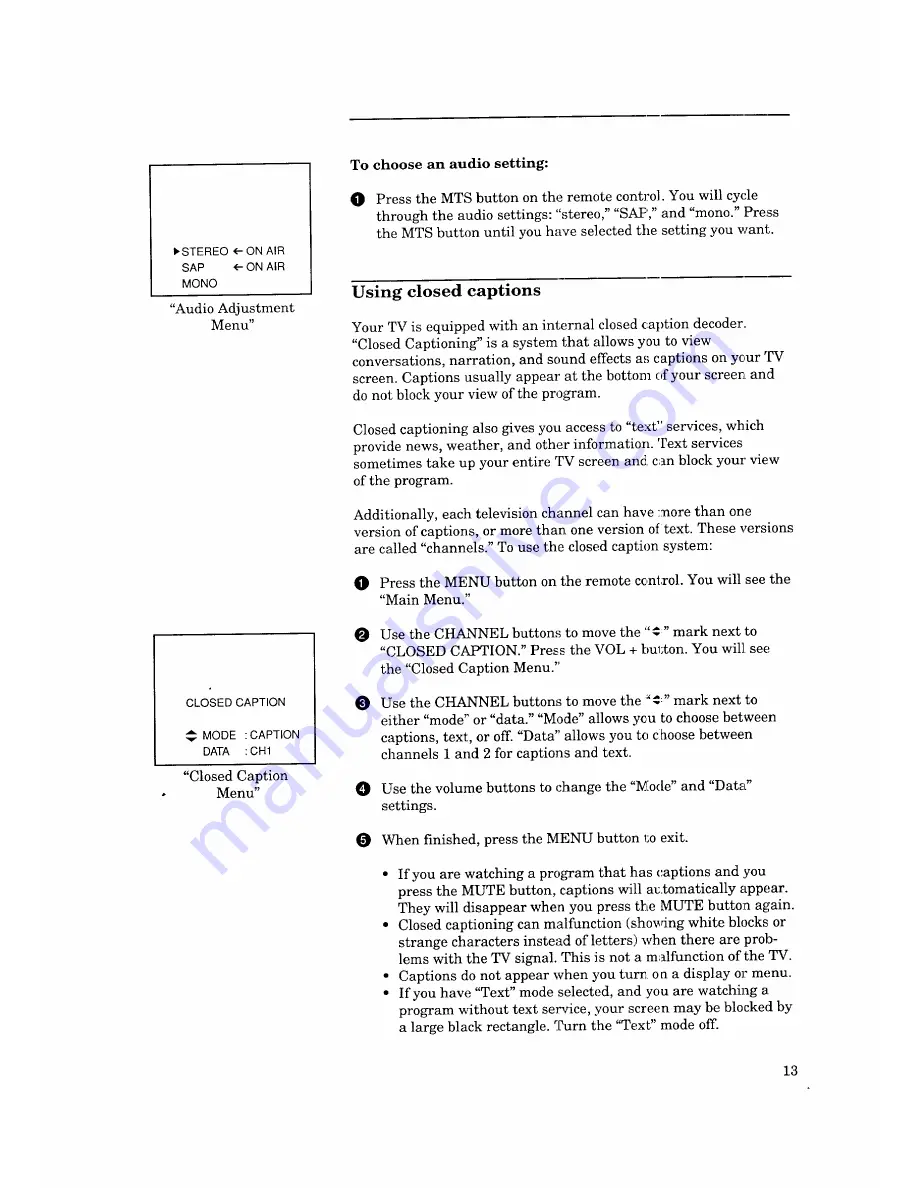 Mitsubishi CS-13103 Owner'S Manual Download Page 17