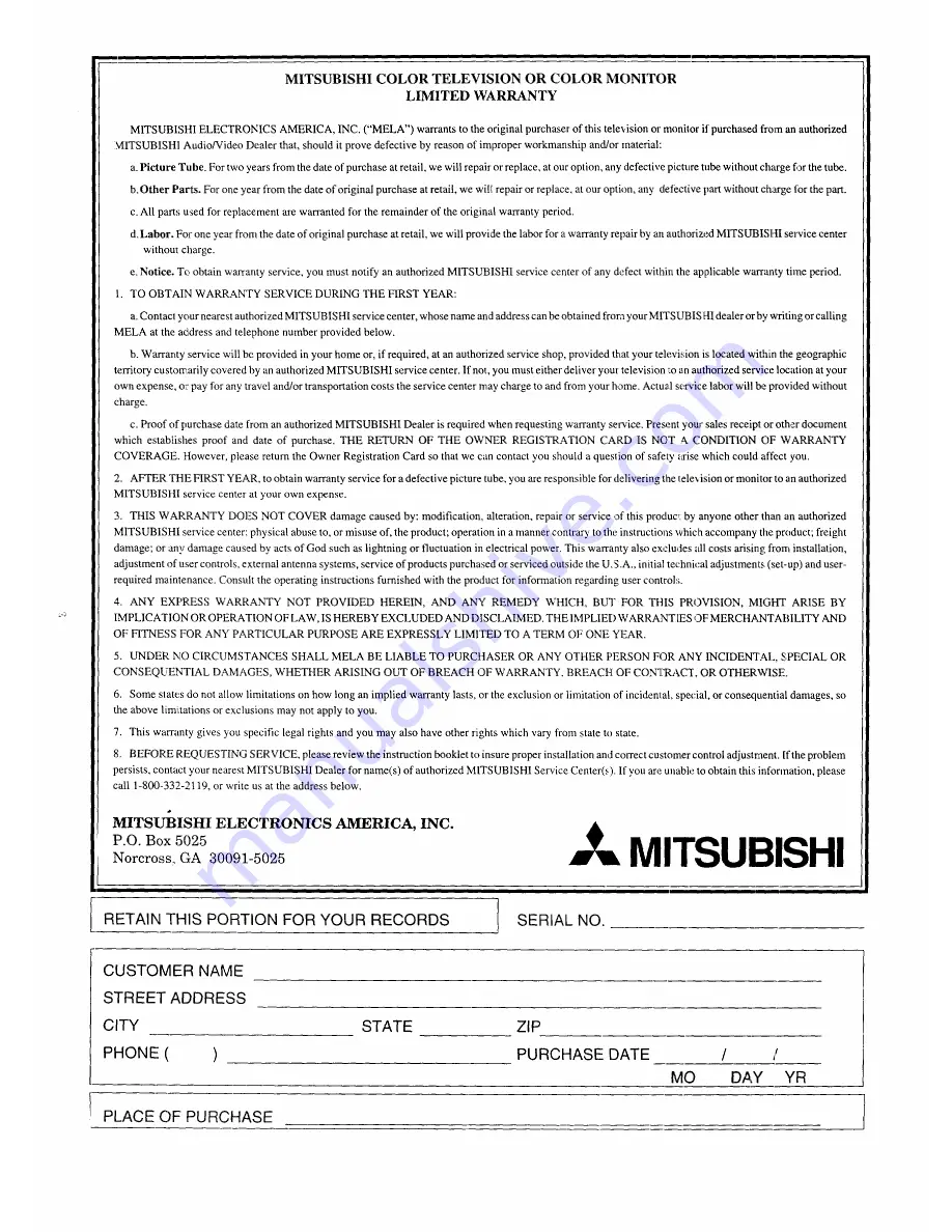 Mitsubishi CS-27205 Owner'S Manual Download Page 87