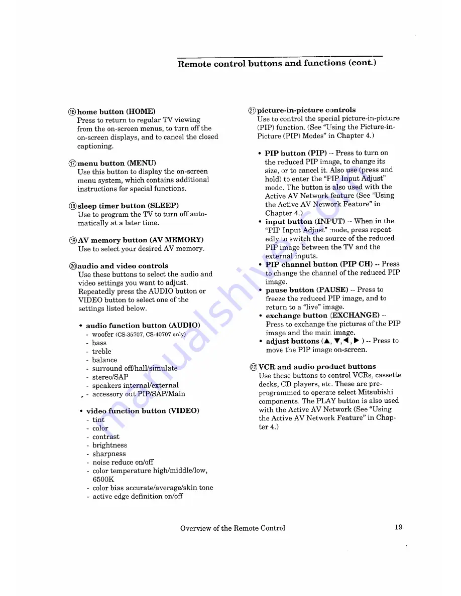 Mitsubishi CS-35607 Owner's  g Manual Download Page 20