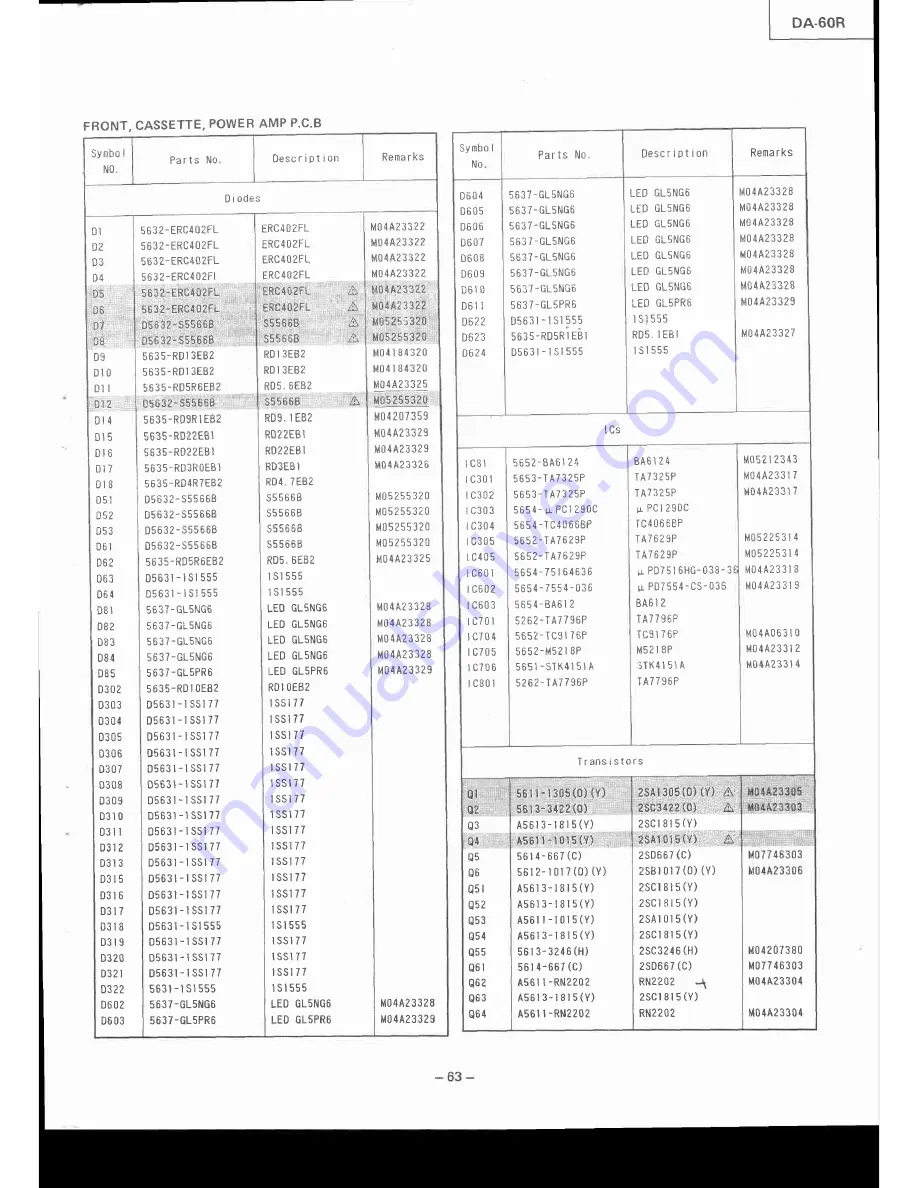 Mitsubishi DA-6OR Service Manual Download Page 78