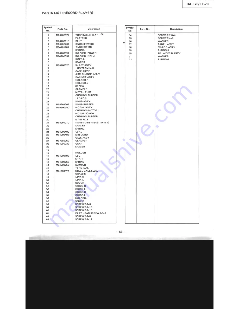 Mitsubishi DA-L70 Servise Manual Download Page 53