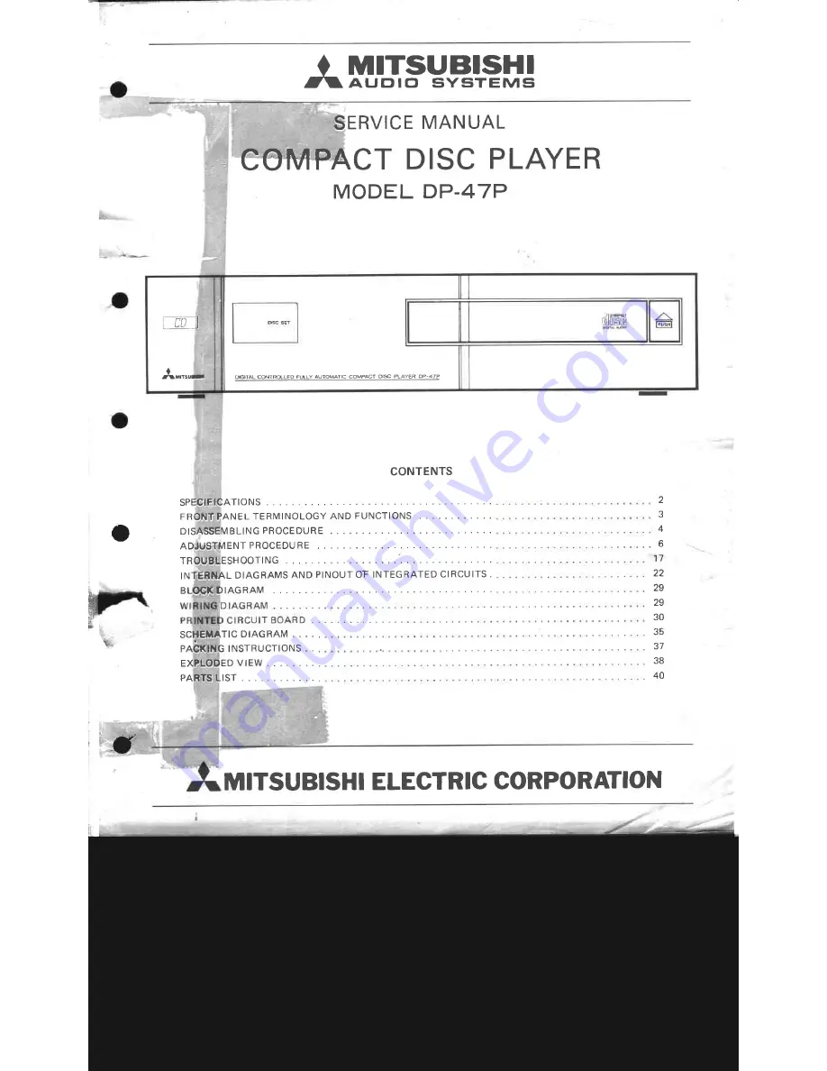 Mitsubishi DP-47P Service Manual Download Page 1