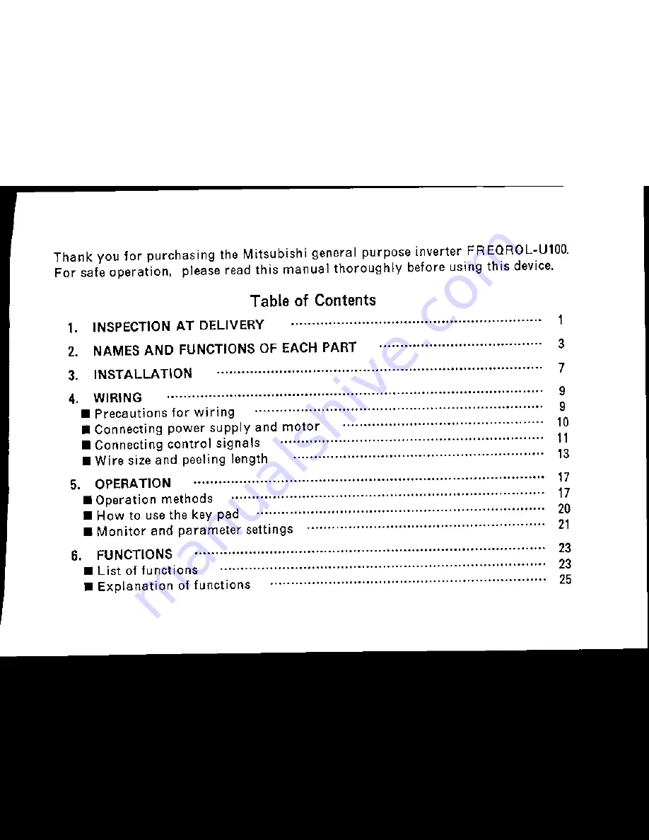 Mitsubishi FREQROL-U100 Instruction Manual Download Page 13