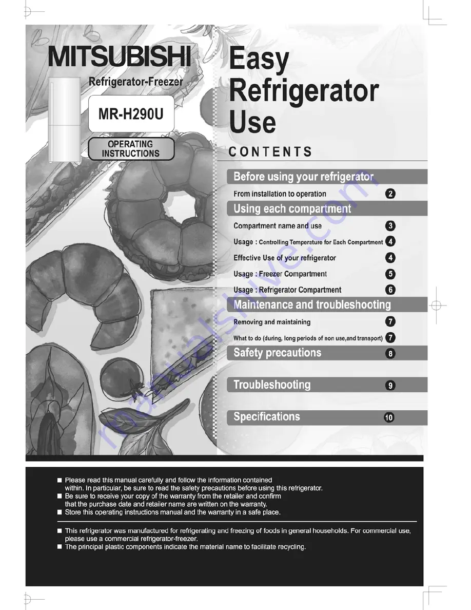 Mitsubishi MR-H290U Operating Instructions Manual Download Page 1