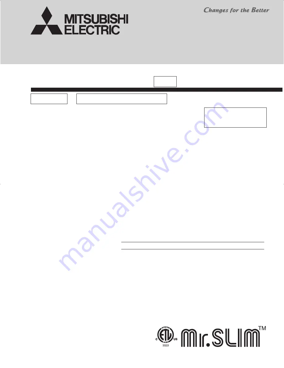 Mitsubishi PLA-A12BA Technical Data Book Download Page 1