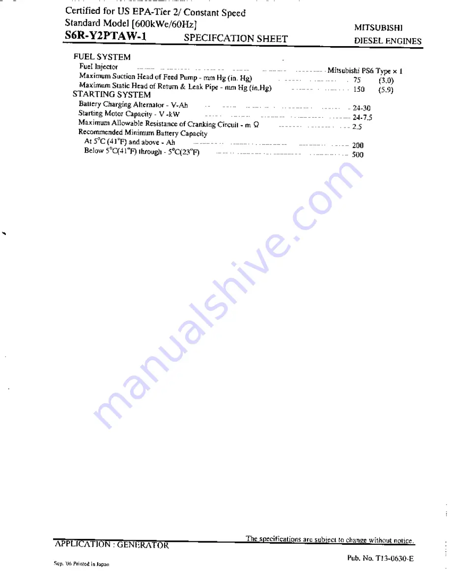 Mitsubishi S6R-Y2PTAW-1 Specification Sheet Download Page 2