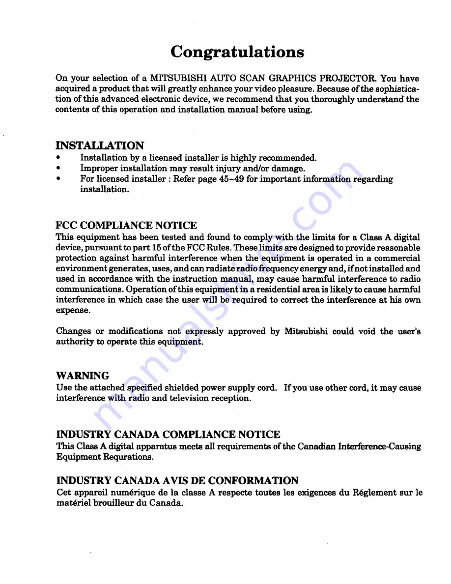 Mitsubishi VS-1281 Owner'S Manual Download Page 2