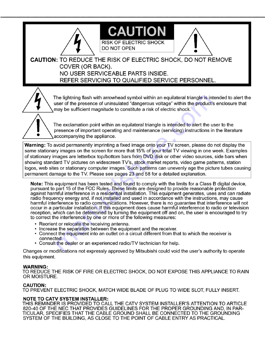 Mitsubishi WS-55857 Owner'S Manual Download Page 2