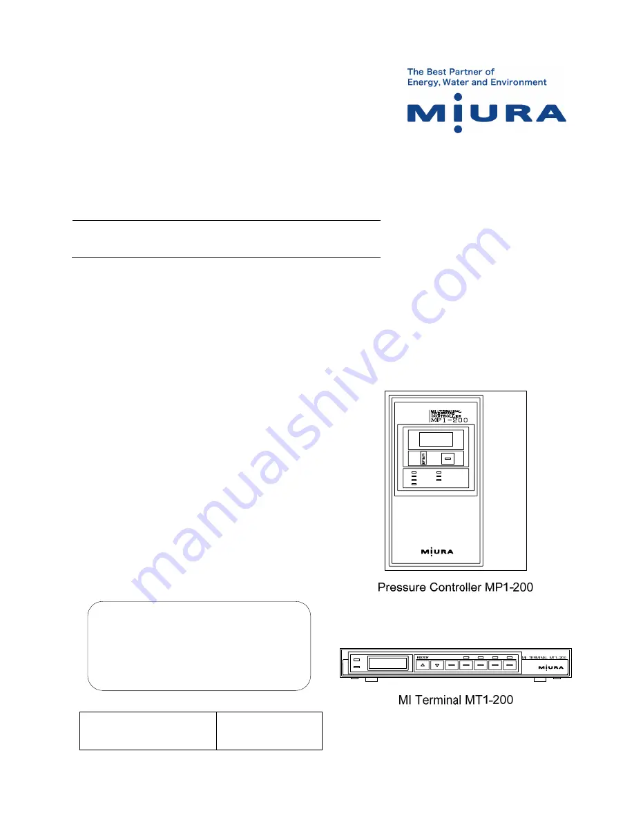 Miura MP1-200 Operation Manual Download Page 1