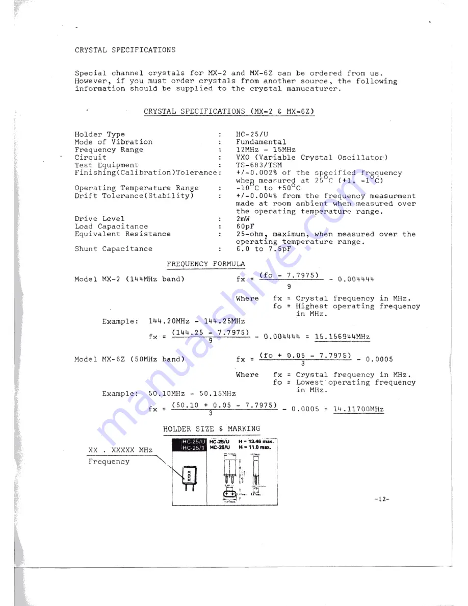 Mizuho MX-2 Operating & Assembly Instruction Download Page 12