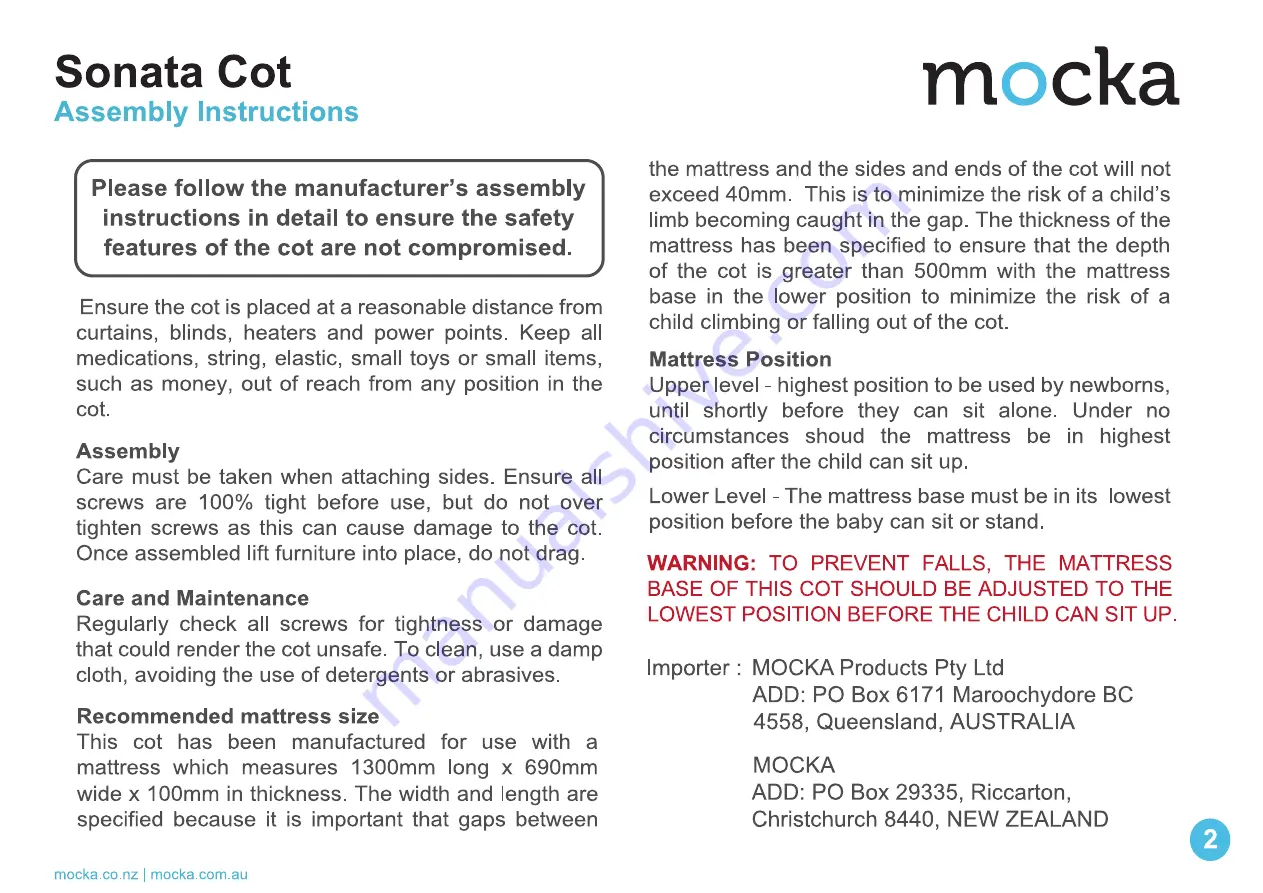 Mocka Sonata Cot Скачать руководство пользователя страница 2