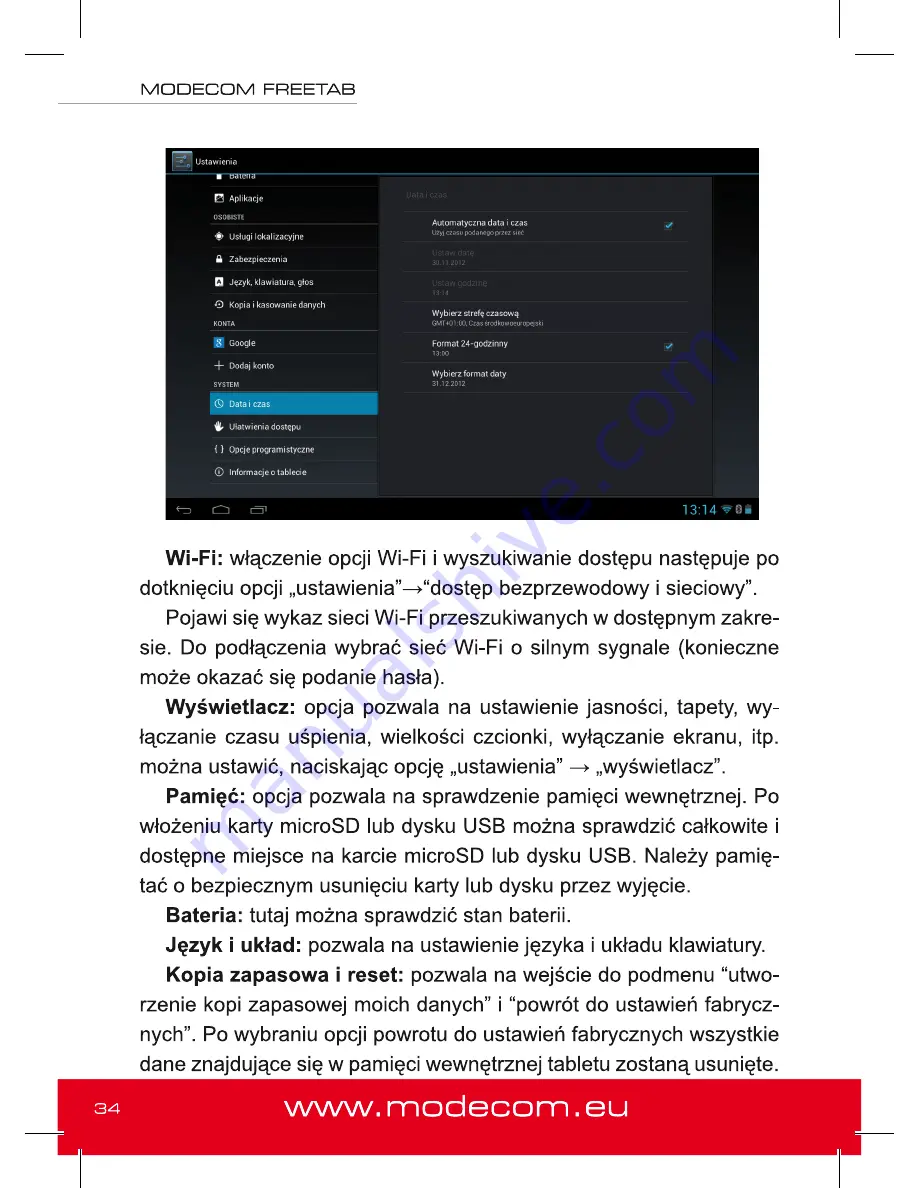 Modecom freetab 2096+ Скачать руководство пользователя страница 34