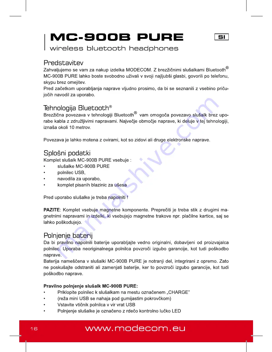 Modecom MC-900B PURE User Manual Download Page 16