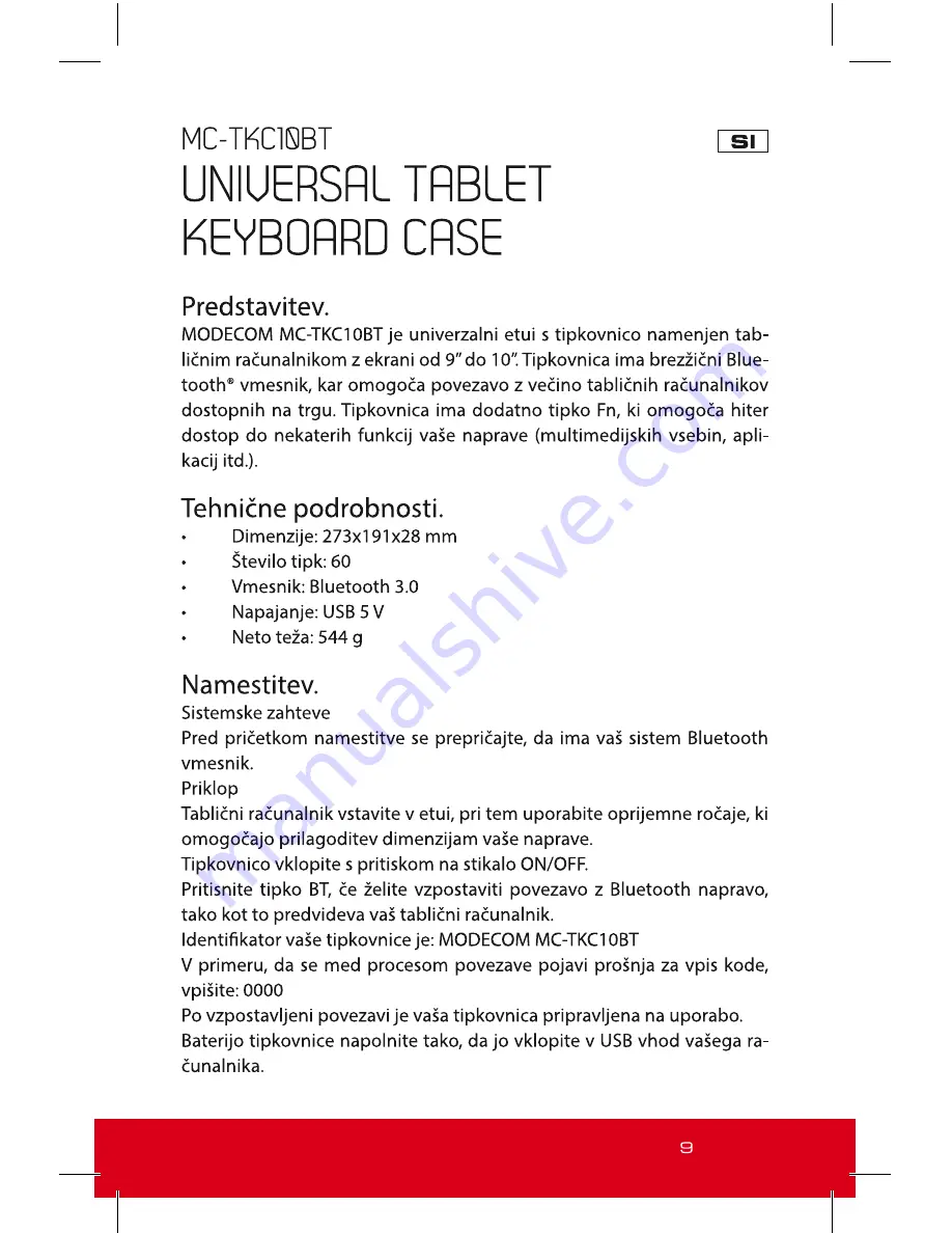 Modecom MC-TKC10BT User Manual Download Page 9