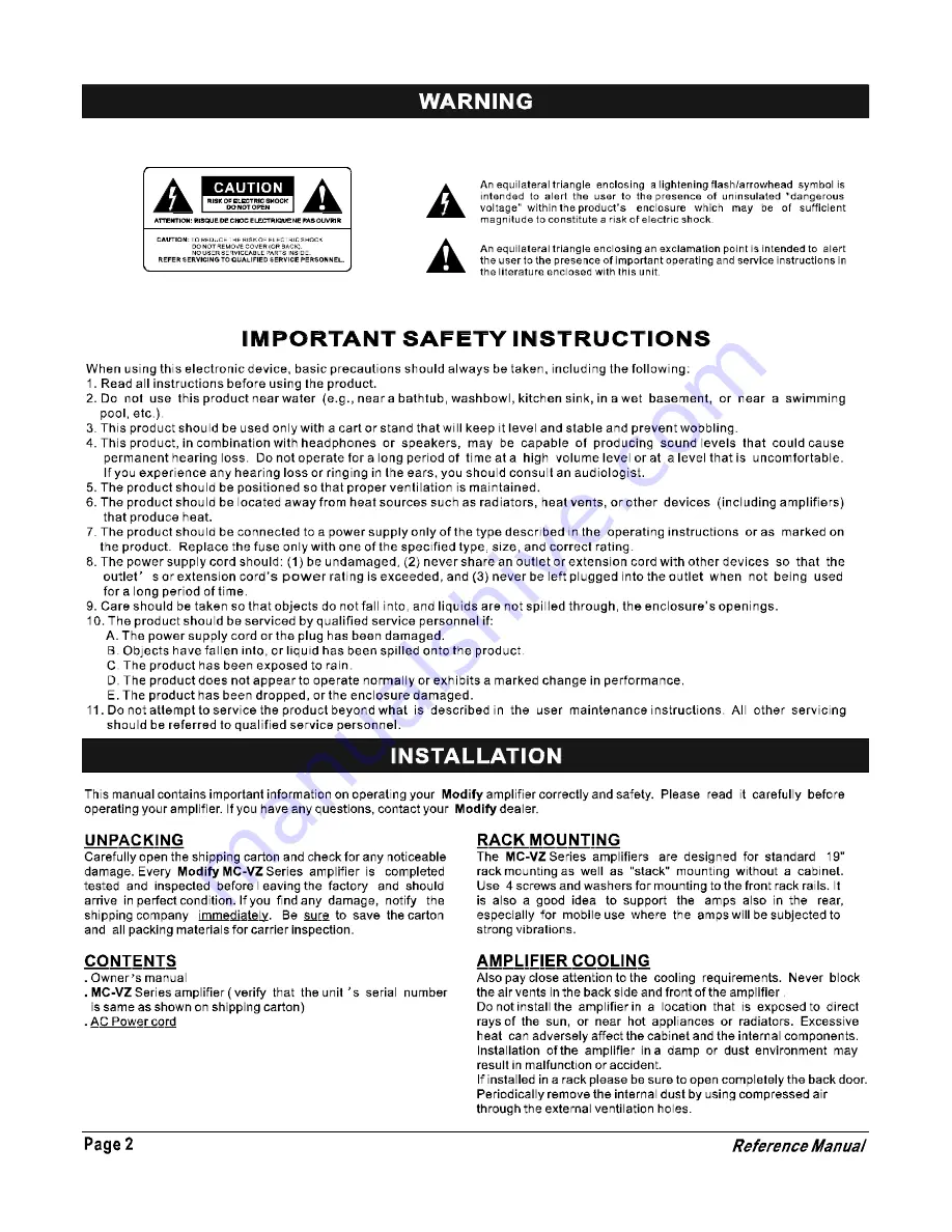 Modify MC-VZ series Owner'S Manual Download Page 4