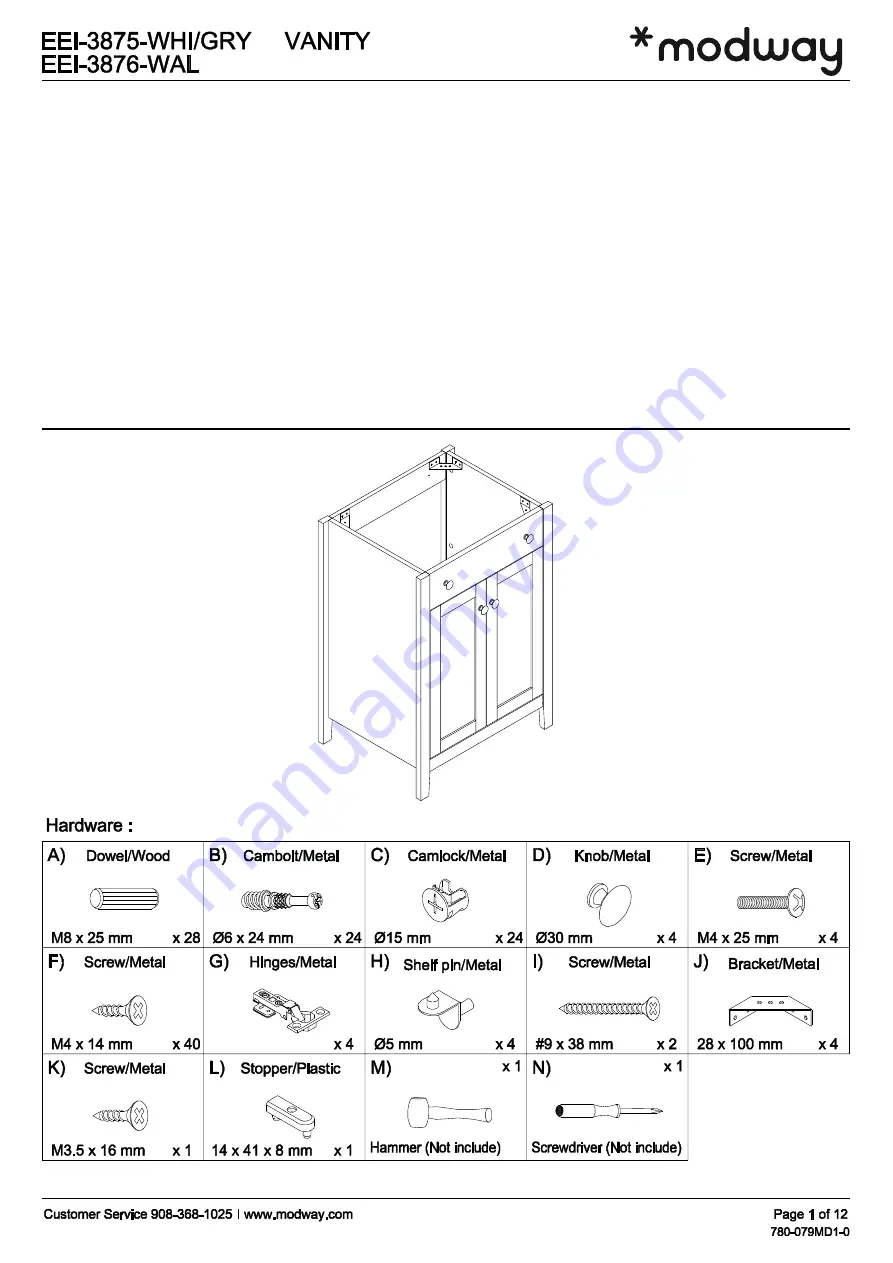 modway EEI-3875-GRY Quick Start Manual Download Page 1