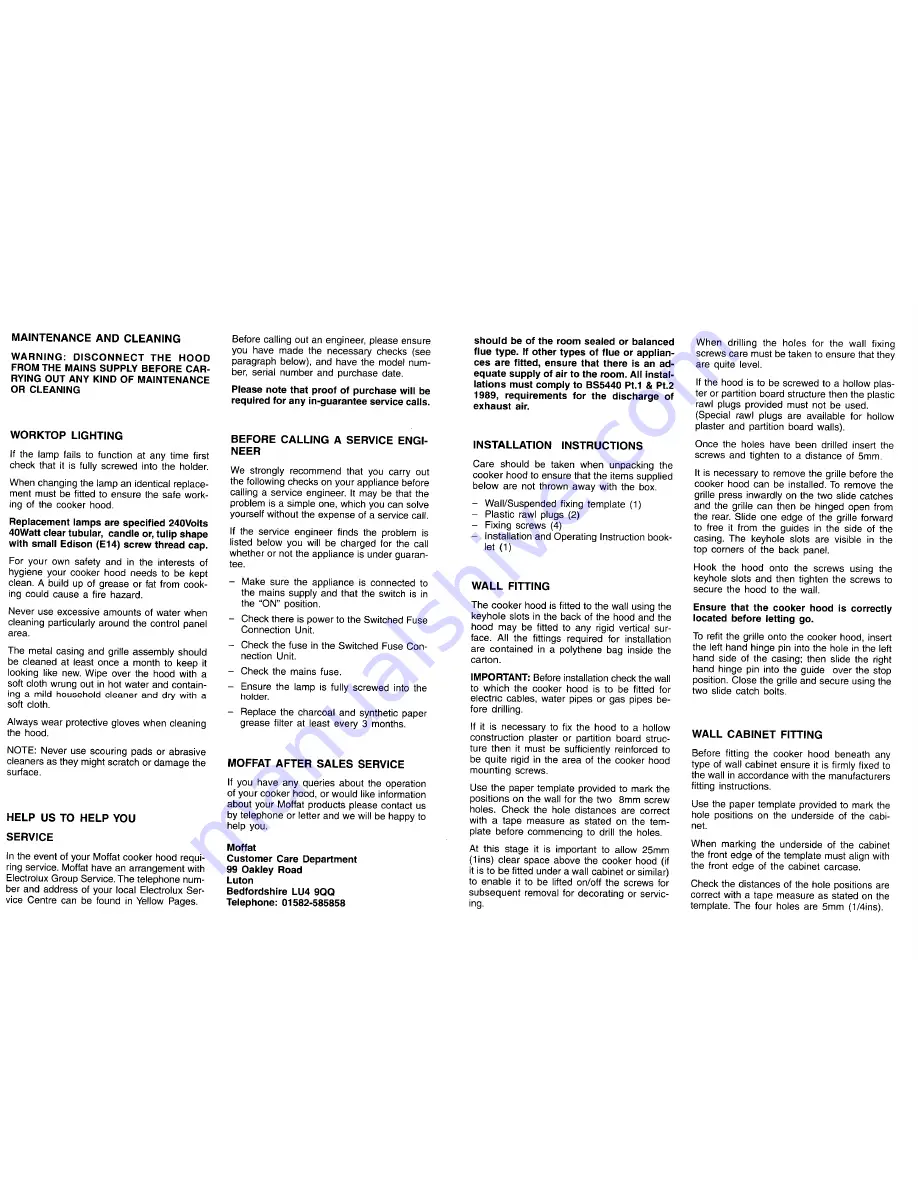 Moffat MH65B Operating And Installation Instructions Download Page 3