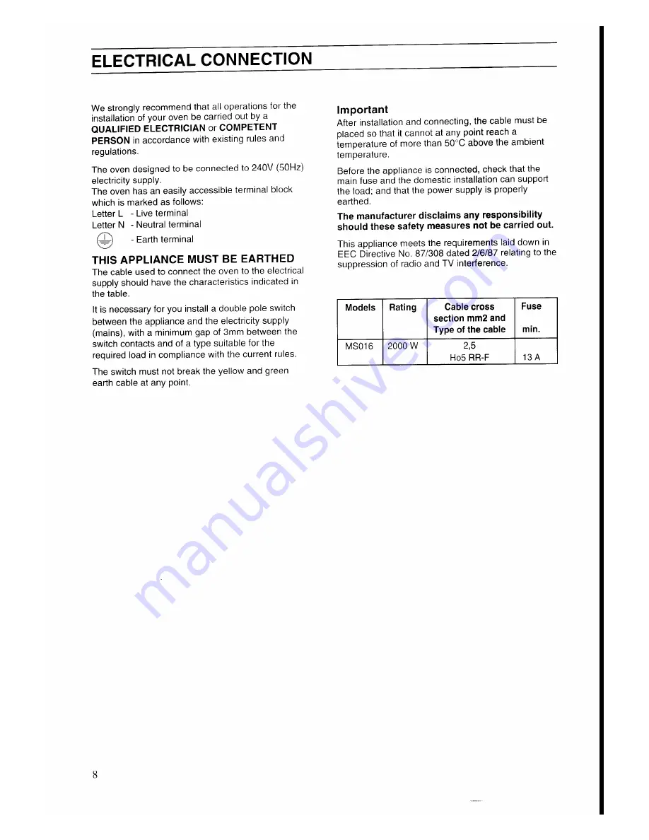 Moffat MSO16 Operating And Installation Manual Download Page 7