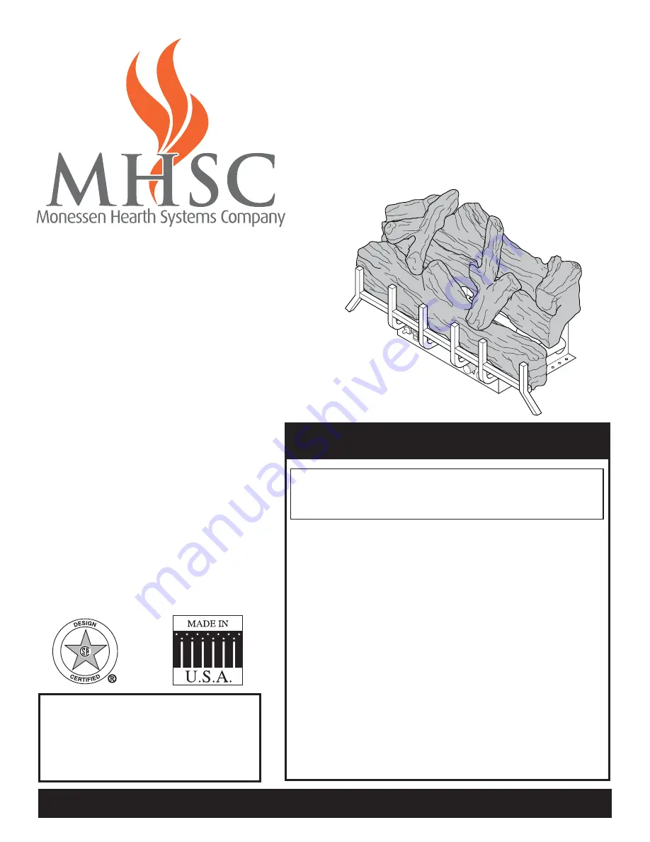 Monessen Hearth MHSC EYF18 Installation And Operating Instructions Manual Download Page 1