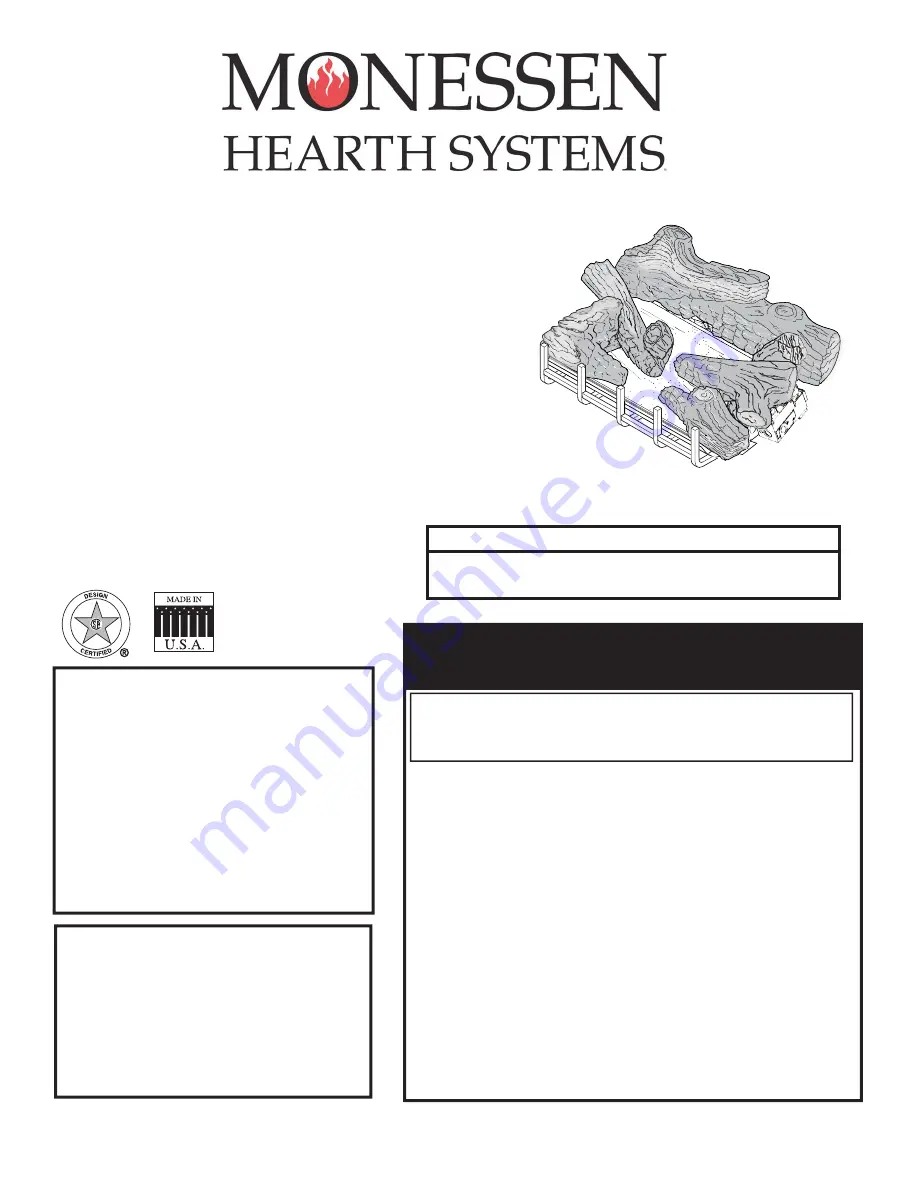 Monessen Hearth TPB18 Installation And Operating Instructions Manual Download Page 1