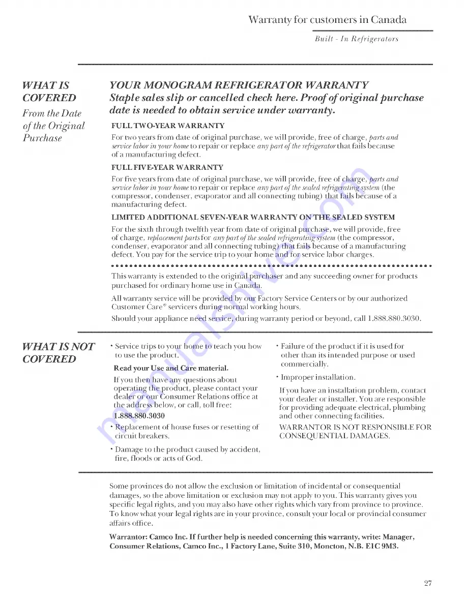 Monogram Monogram ZISB360DRC Use And Care Manual Download Page 27