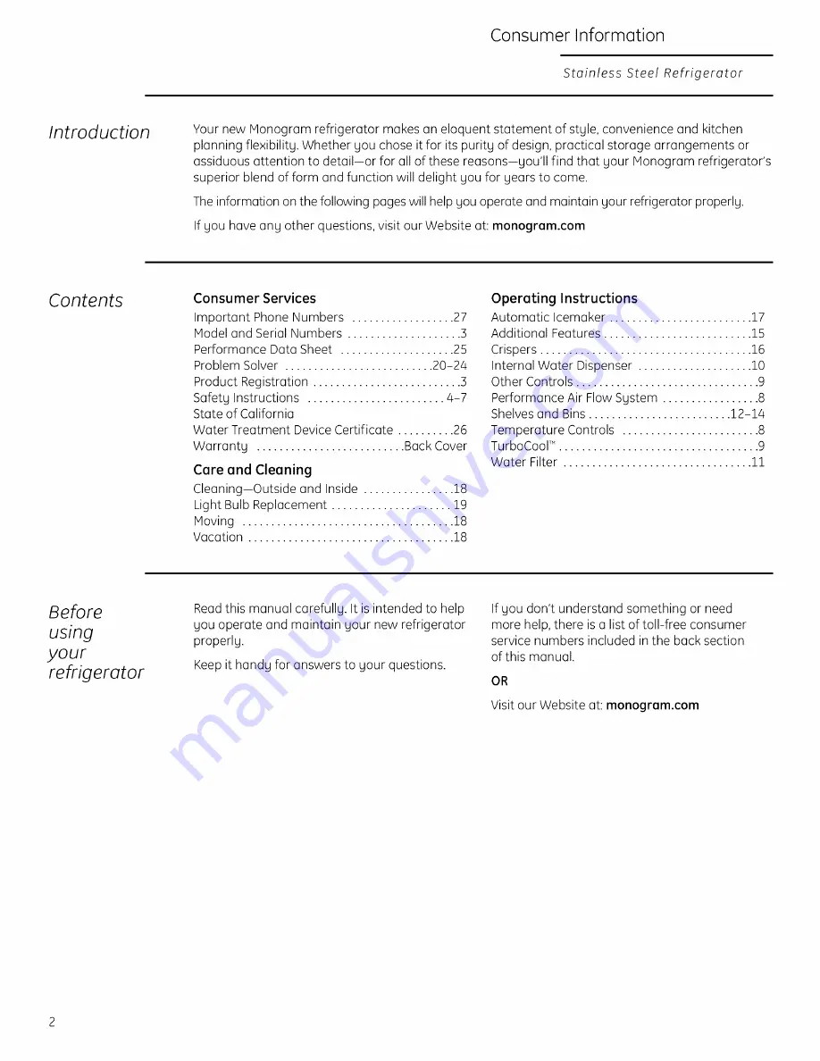 Monogram ZFGP21HZJSS Owner'S Manual Download Page 2