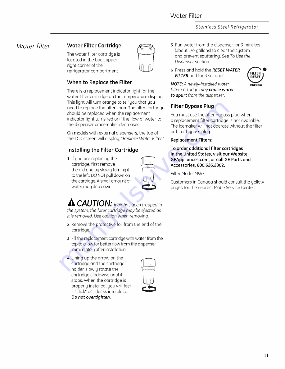 Monogram ZFGP21HZJSS Owner'S Manual Download Page 11