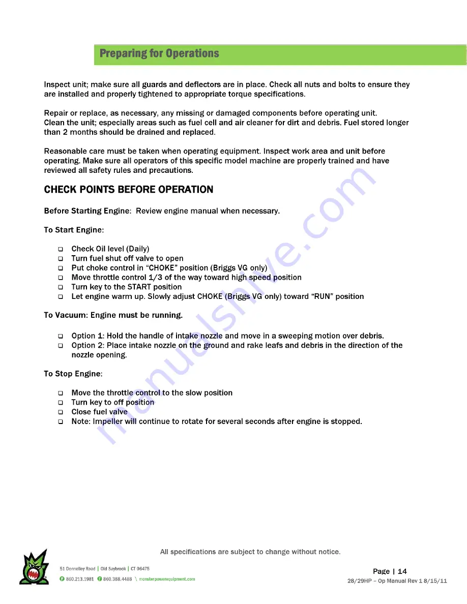 Monster SM28EFISU Operating Manual Download Page 15