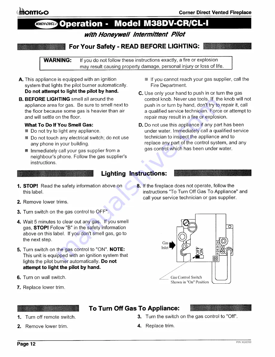 Montigo M38DV-CL Installation & Operation Manual Download Page 12