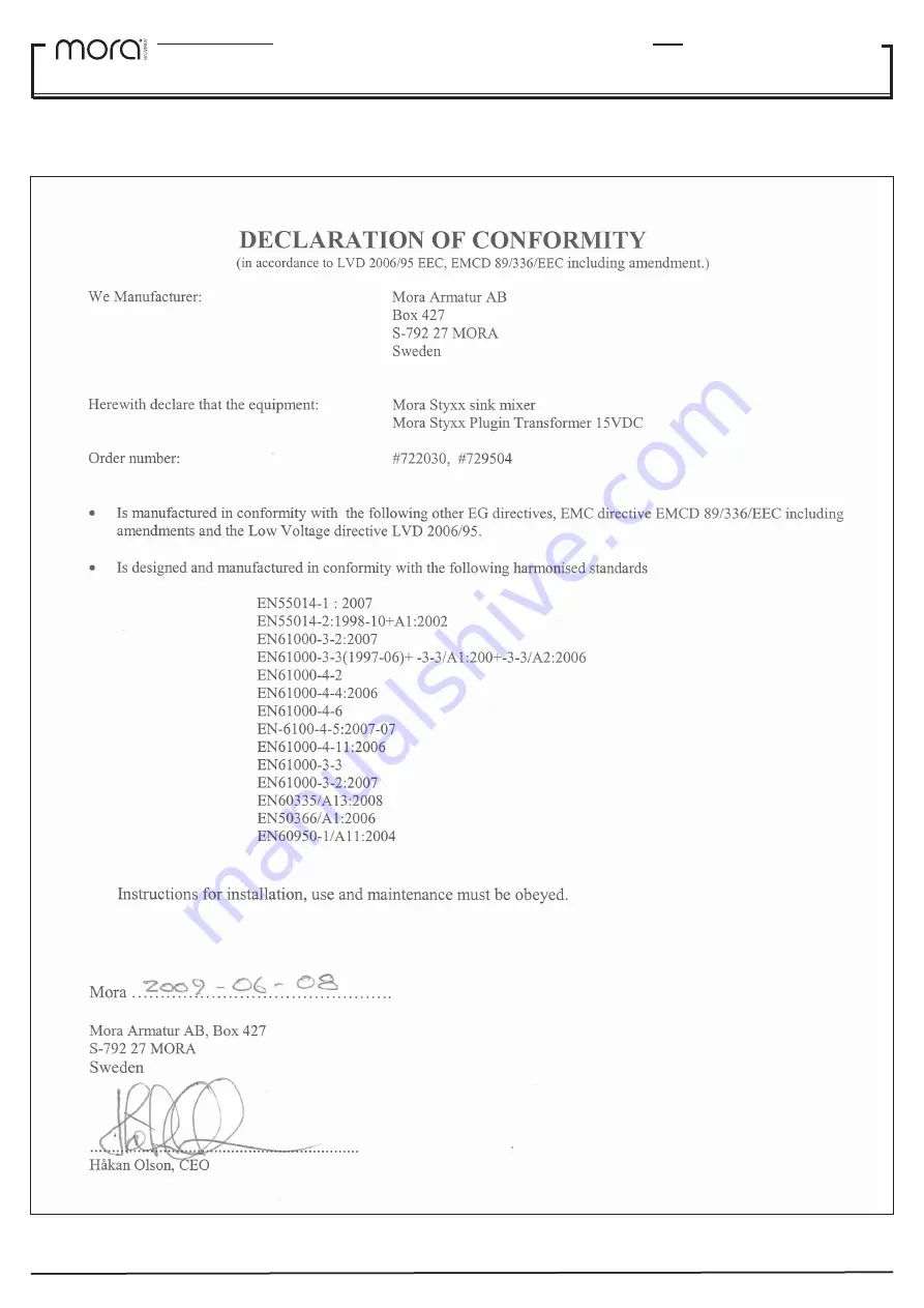 Mora Styxx 722030 Installation Instruction Download Page 12