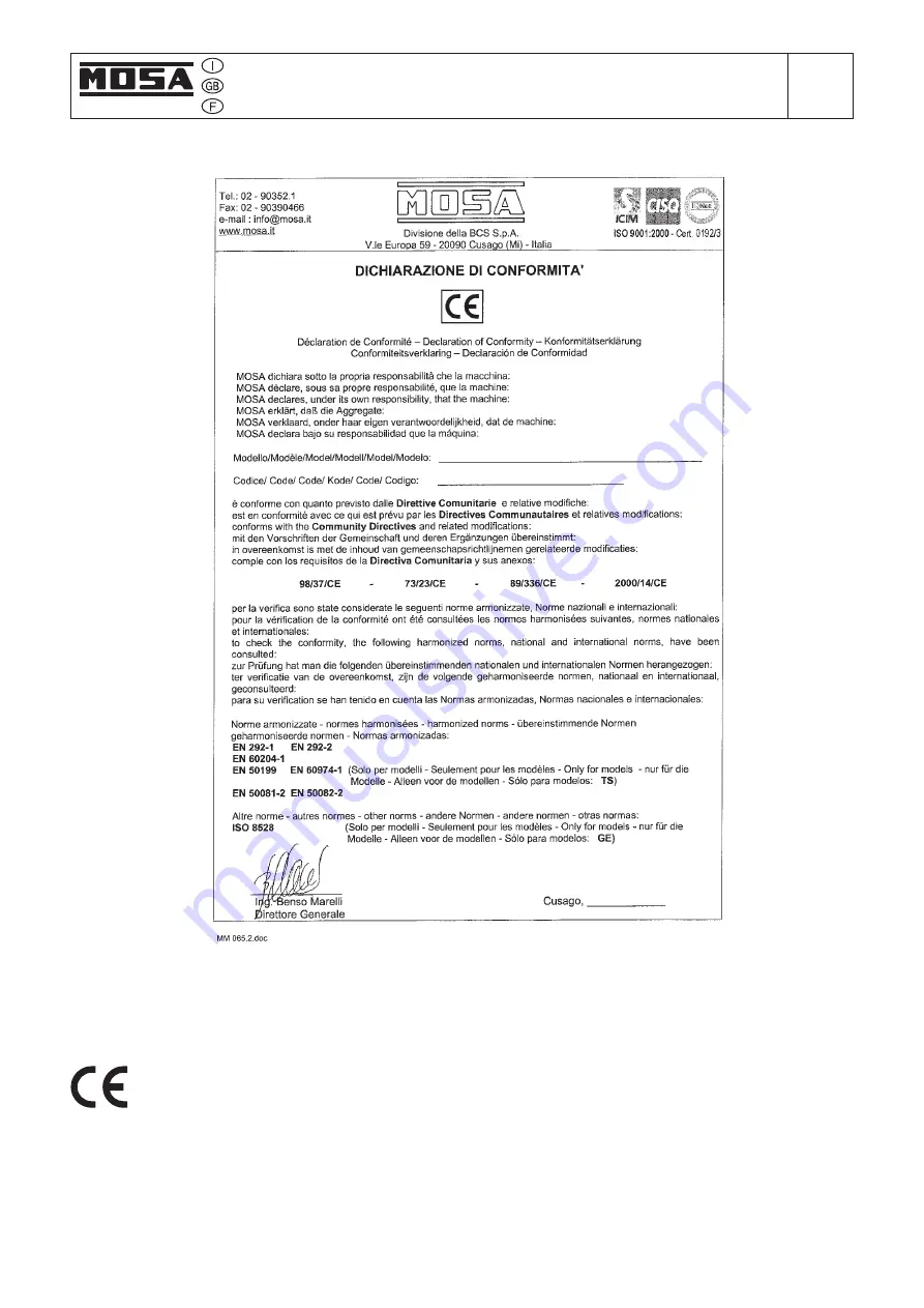 Mosa GE 225 VPS Instruction Manual Download Page 6