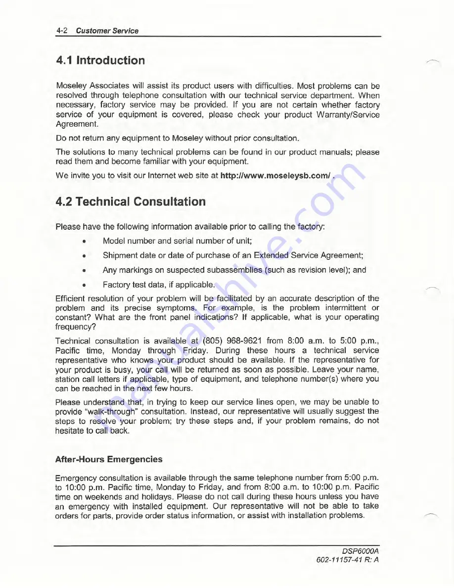 Moseley DSP6000A User Manual Download Page 92