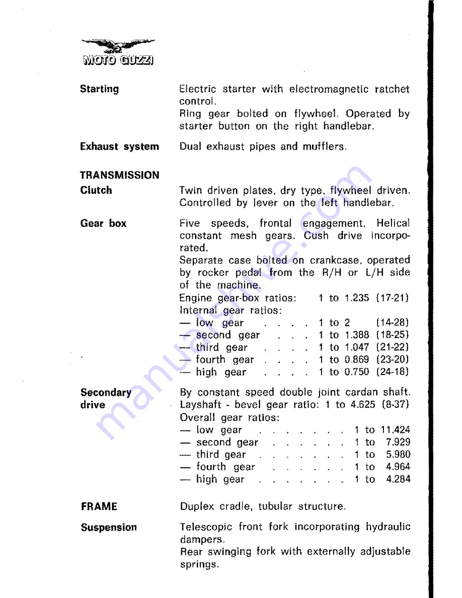 MOTO GUZZI 850 GT 1972 Riders Handbook Download Page 18