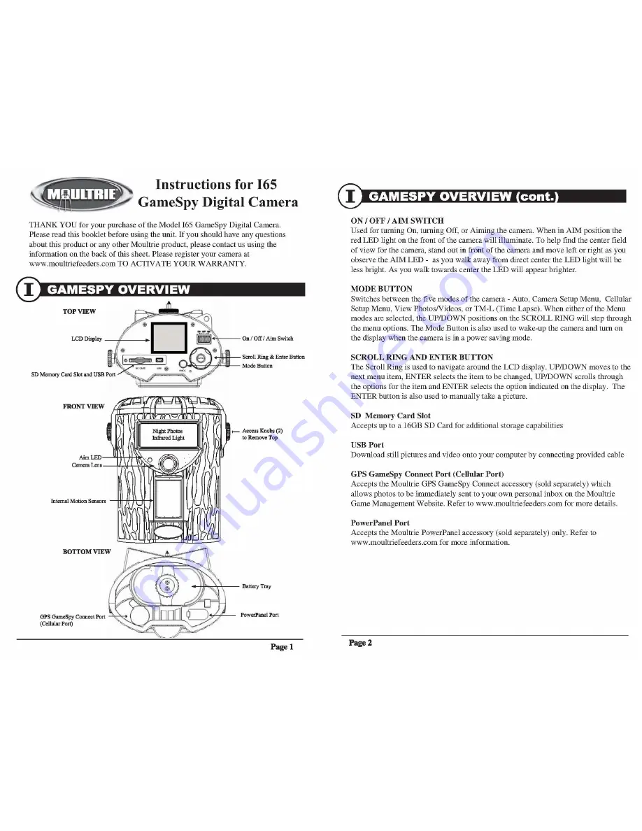 Moultrie GAMESPY I65 Скачать руководство пользователя страница 1