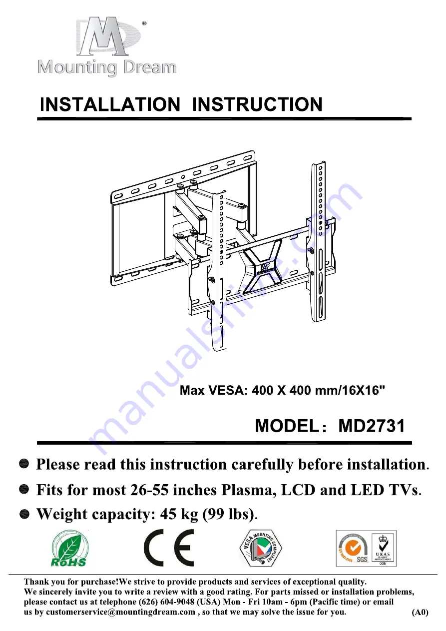 Mounting Dream MD2731 Installation Instruction Download Page 1