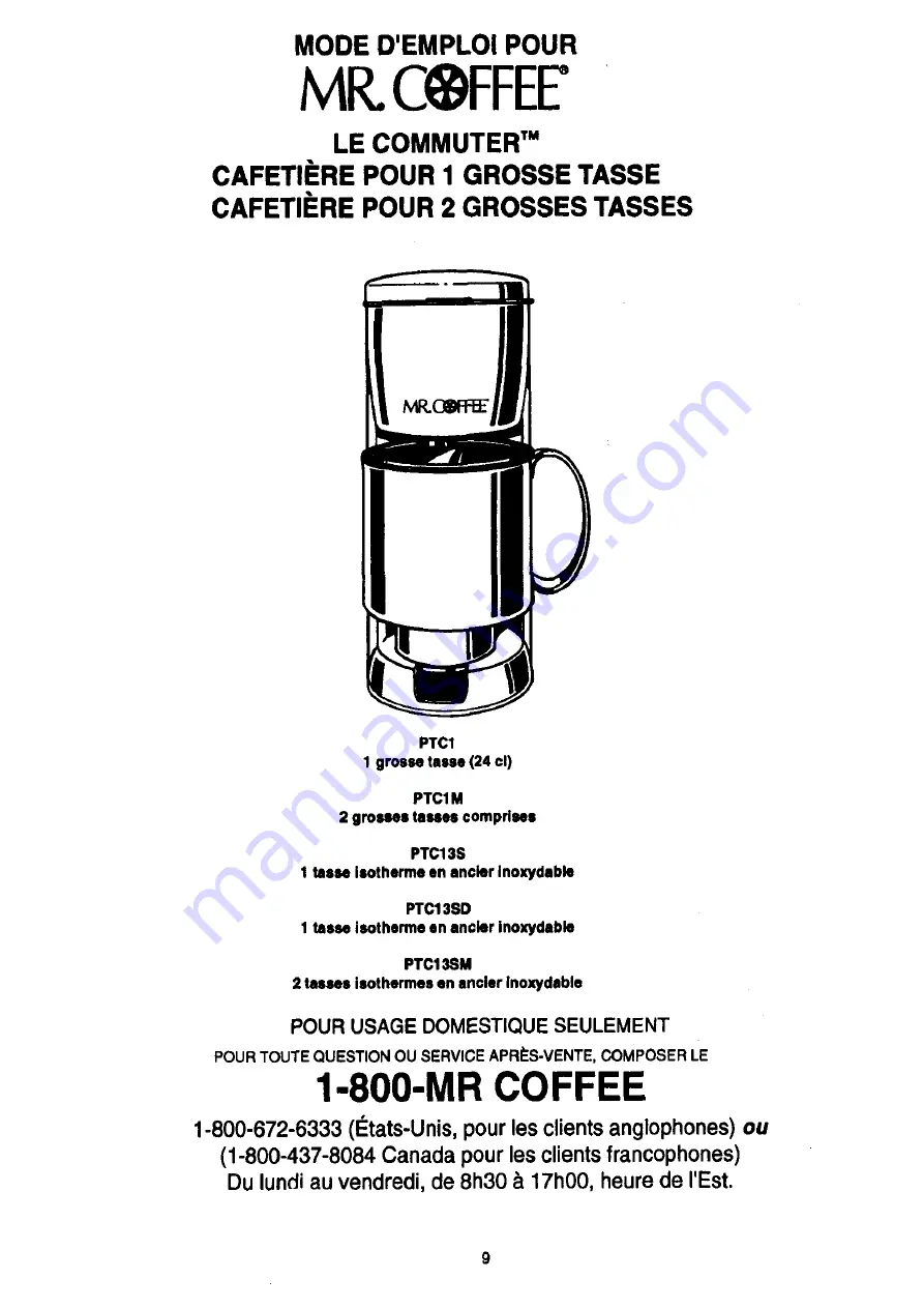 Mr. Coffee Commuter 1-MUG Operating Instructions Manual Download Page 9